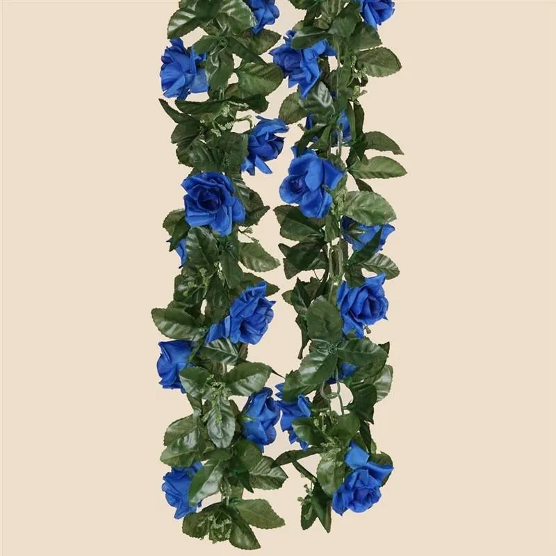 Silk Rose Garland Artificial Flowers - Royal Blue - 6 ft