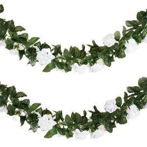 Silk Rose Garland Artificial Flowers - White - 6 ft