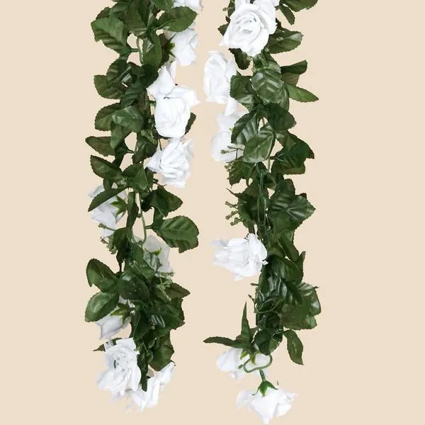 Silk Rose Garland Artificial Flowers - White - 6 ft