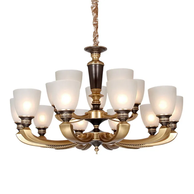 Simplicity Brass Chandelier with Frosted Glass Shade - Stylish Suspension Lighting Fixture