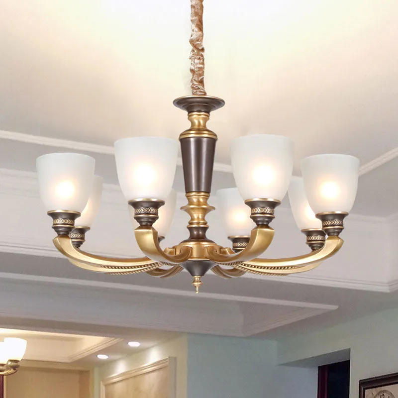Simplicity Brass Chandelier with Frosted Glass Shade - Stylish Suspension Lighting Fixture