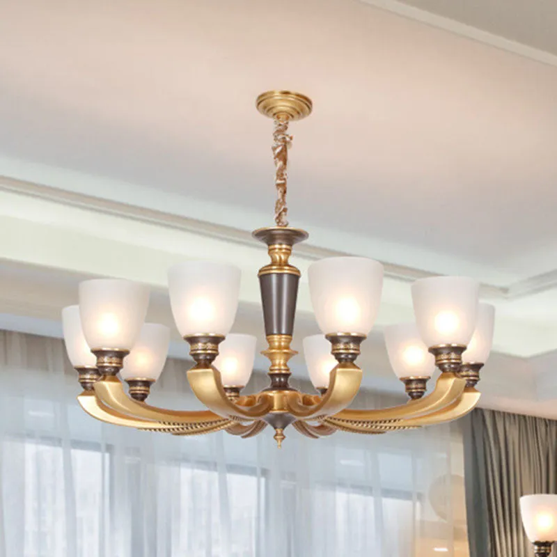 Simplicity Brass Chandelier with Frosted Glass Shade - Stylish Suspension Lighting Fixture