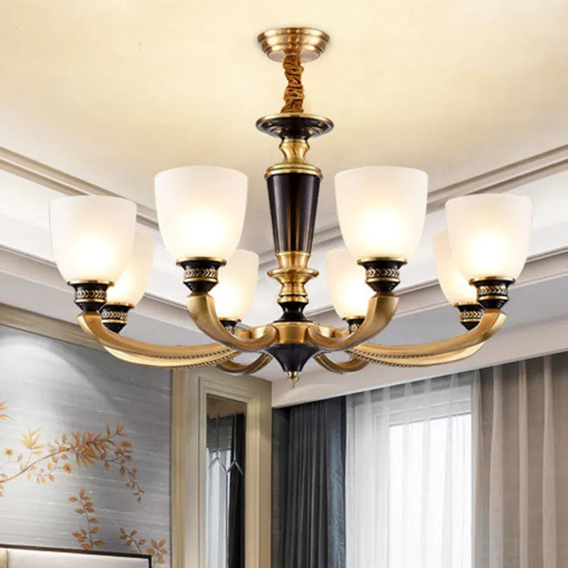 Simplicity Brass Chandelier with Frosted Glass Shade - Stylish Suspension Lighting Fixture