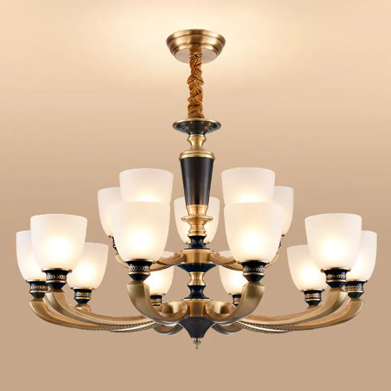 Simplicity Brass Chandelier with Frosted Glass Shade - Stylish Suspension Lighting Fixture