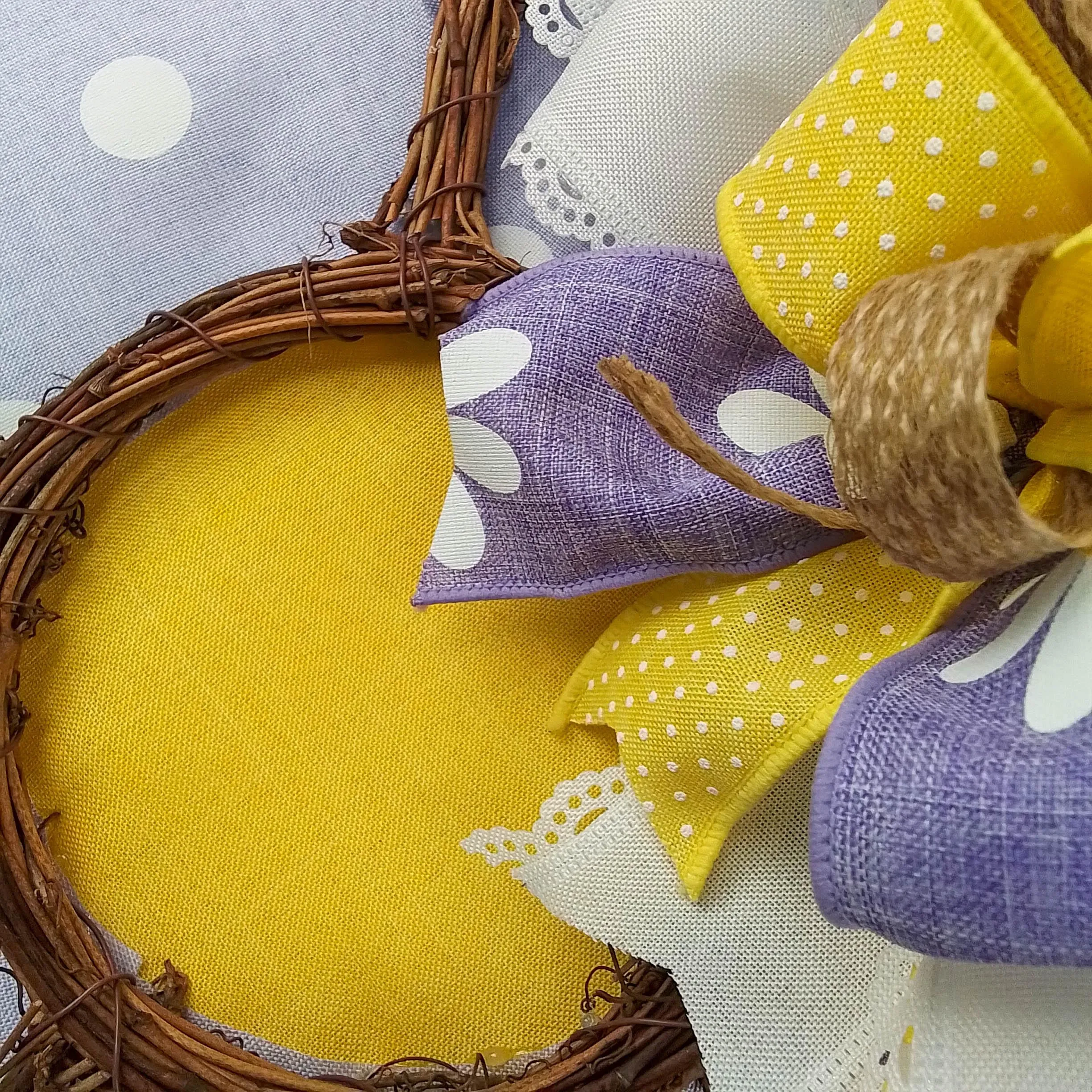 Spring Summer Purple Daisy Grapevine Wreath - Polka Dot Door Hanger Oversized Bow Jute Burlap Door Decor; Purple Lavender Yellow Burlap White