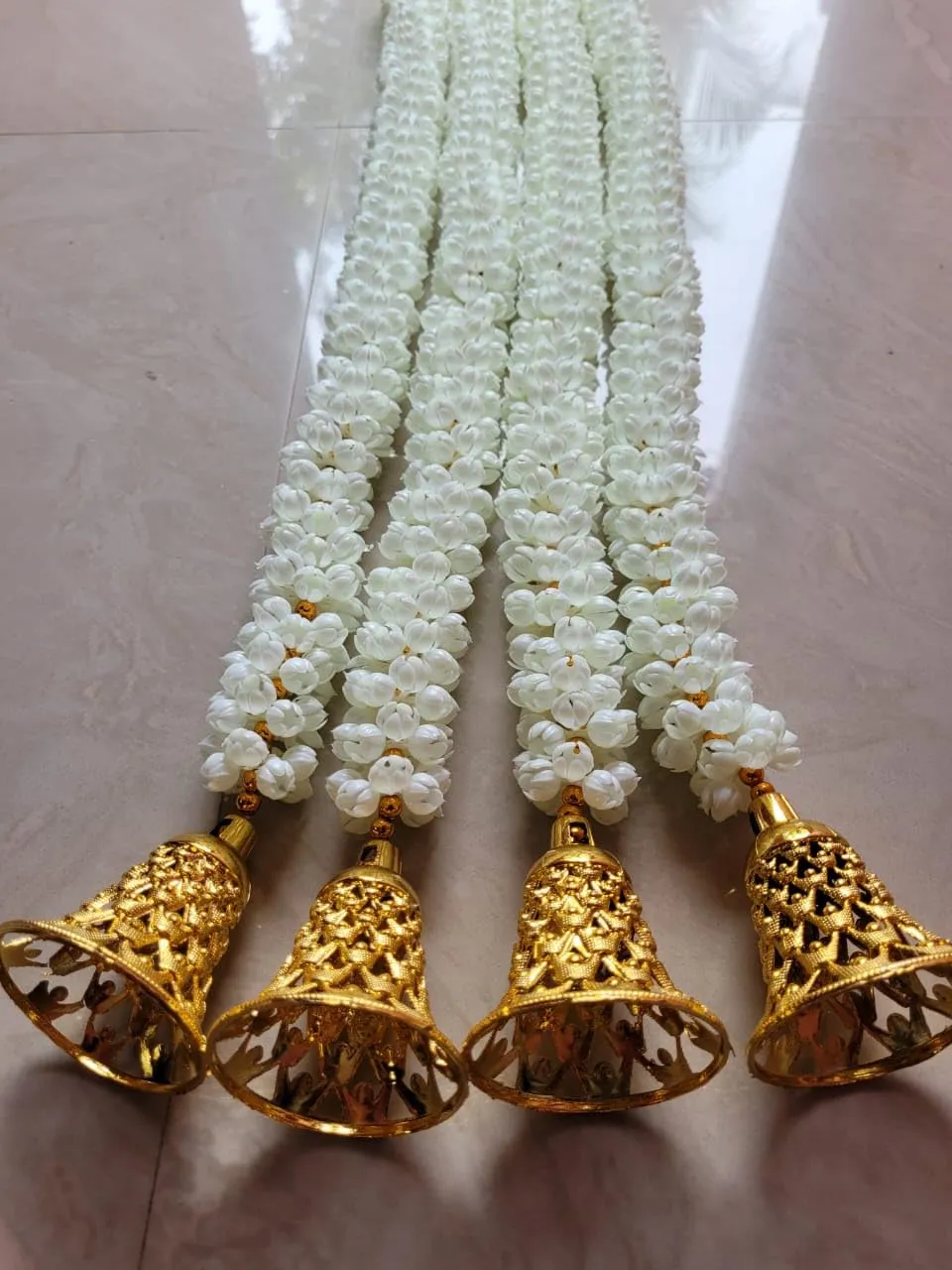 Sri Garlands Jasmine Artificial Handmade Decoration mogra Bell Fluffy God Room, Home Main Door Any Festivals Decoration Size 2FT to 7FT Available (7 FT, Gold)