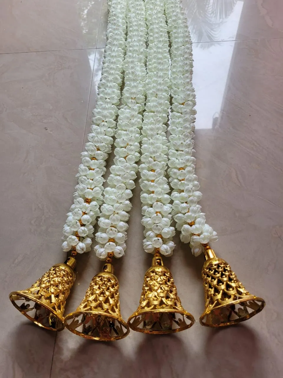 Sri Garlands Jasmine Artificial Handmade Decoration mogra Bell Fluffy God Room, Home Main Door Any Festivals Decoration Size 2FT to 7FT Available (7 FT, Gold)