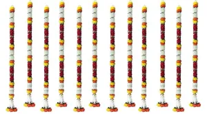 SURAKO COLLECTIONS Artificial Multicolour Gajra Jasmine & Colourful Flower Strings for Wedding Decorations| Perfect for Diwali,Ganpati & Navratri Pooja/Temple/Mandir (Pink-Marigold - 5ft,12 Piece)