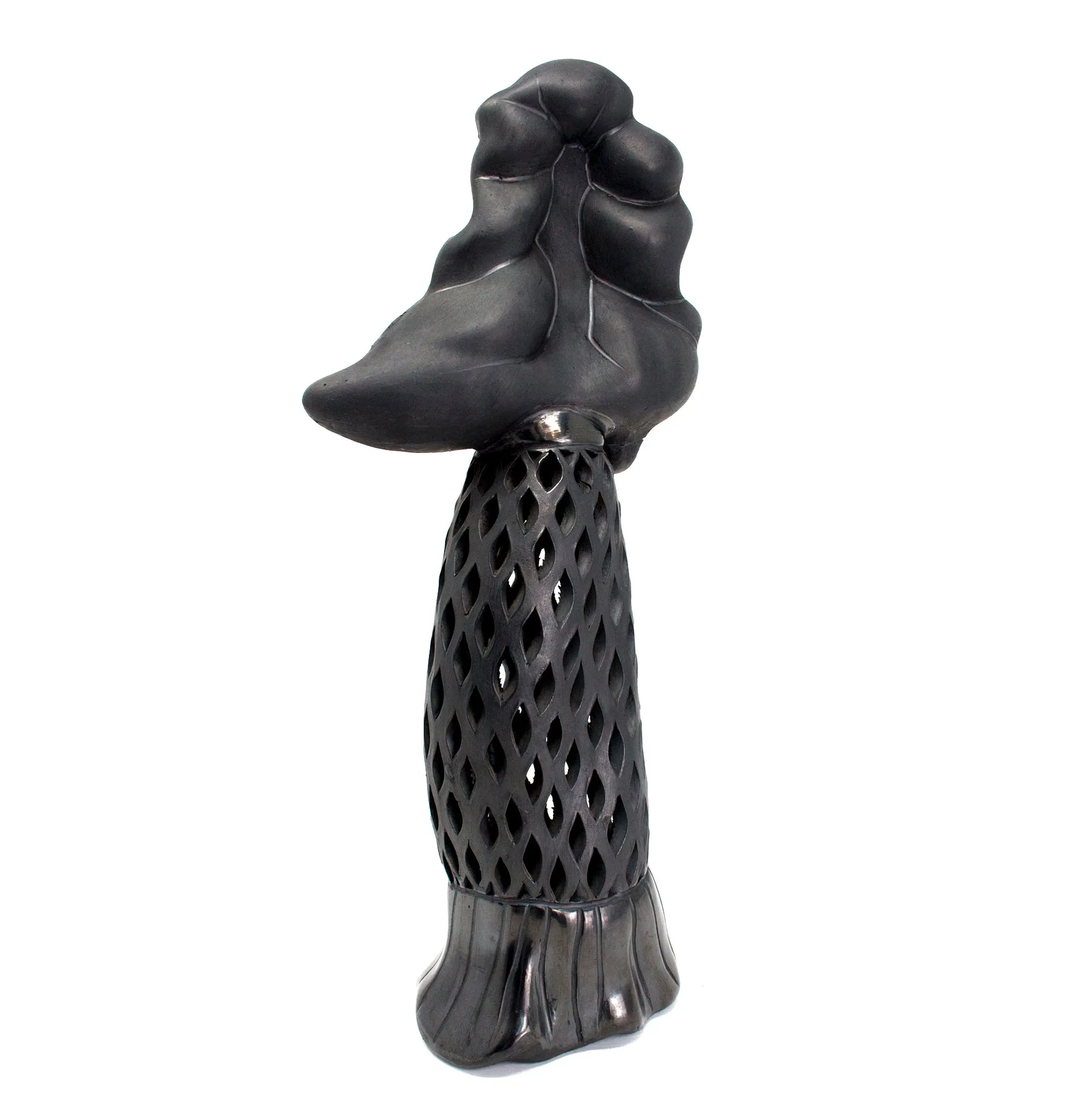 Tehuana Woman with Jug, Stars Blouse and Headdress, Oaxaca Black Clay