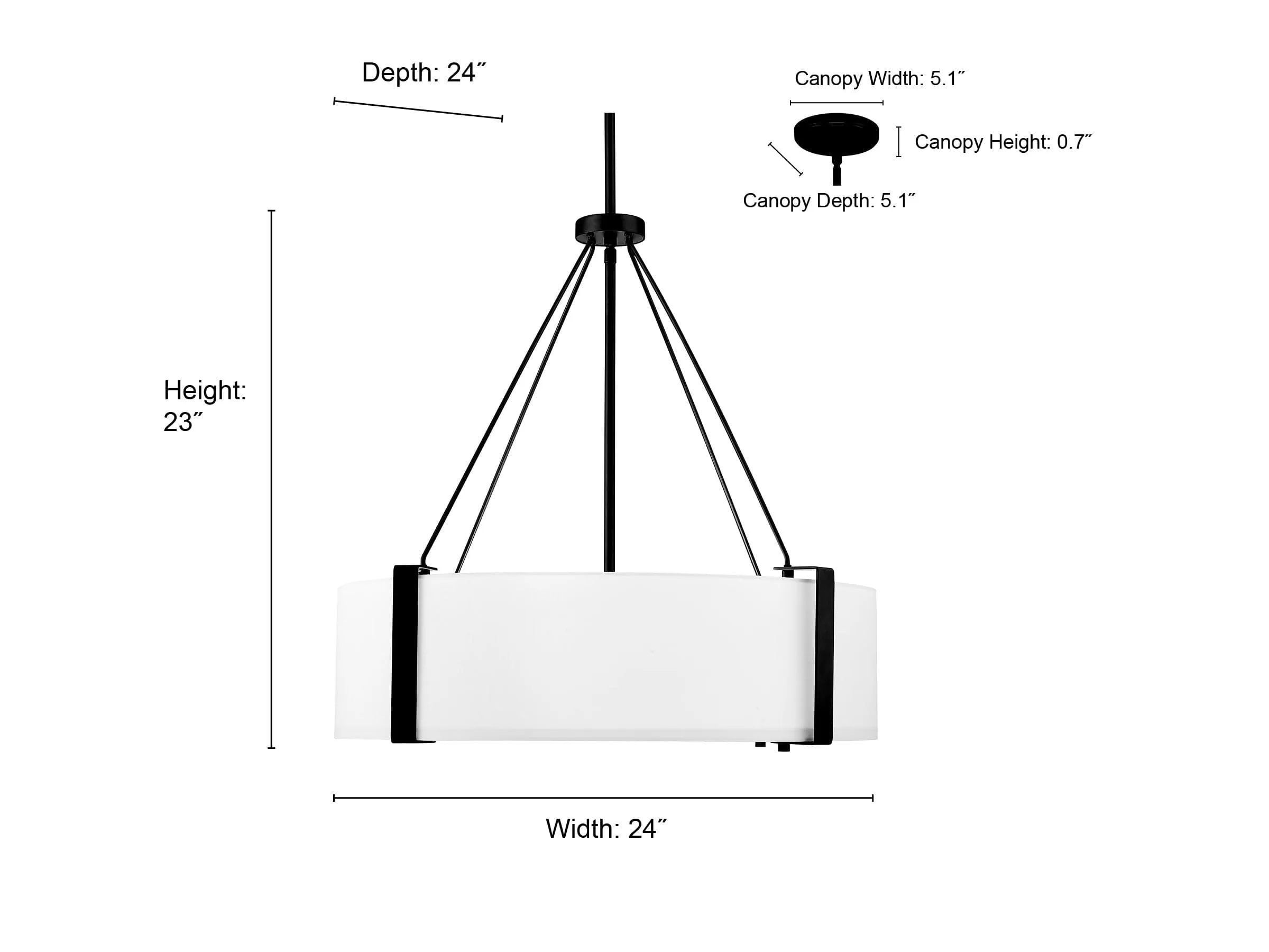 Telfar Pendant - Matte Black / White - White Glass - 24in. Diameter - E26 Medium Base