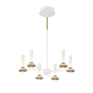 Torcia 12 Lights 24 in. LED Chandelier White & Gold Finish