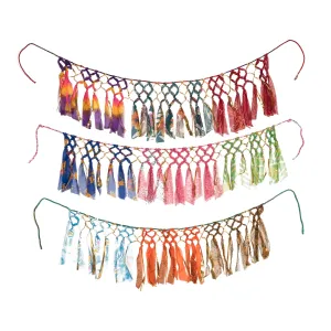 Upcycled Sari and Gold Ribbon Macrame 80-inch Garland