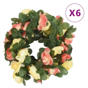 vidaXL 6-Pack 250 cm Spring Sunset Red Christmas Flower Garlands – Stunning Silk & PE Artificial Floral Vines for Festive Decorations