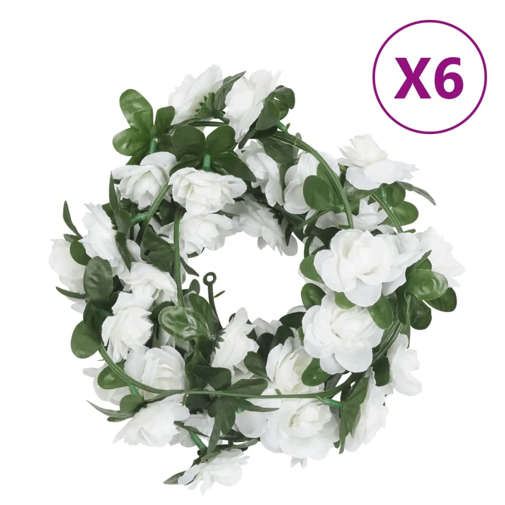 vidaXL Set of 6 Christmas Flower Garlands in White - 240 cm Each | Perfect for Wedding, Party & Home Decor