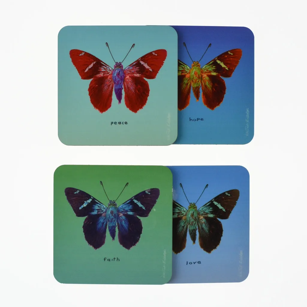 Walter Knabe Coaster Set Butterfly Variety Pack Faith Hope Love Peace
