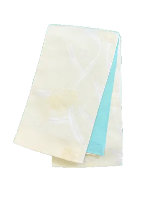 Women's Hanhaba-Obi / Half-width Belt : White, Cherry blossom, Noshi