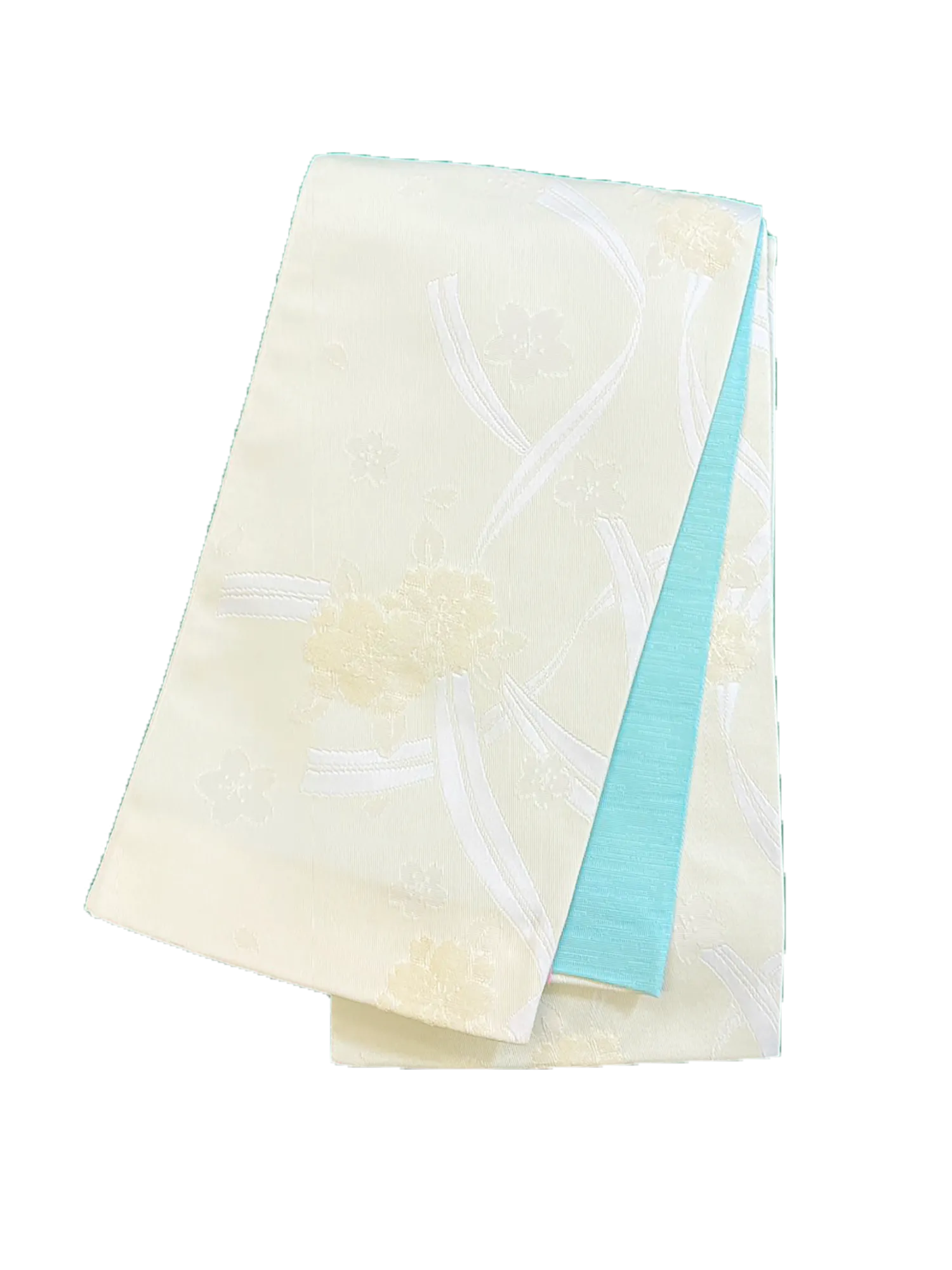 Women's Hanhaba-Obi / Half-width Belt : White, Cherry blossom, Noshi