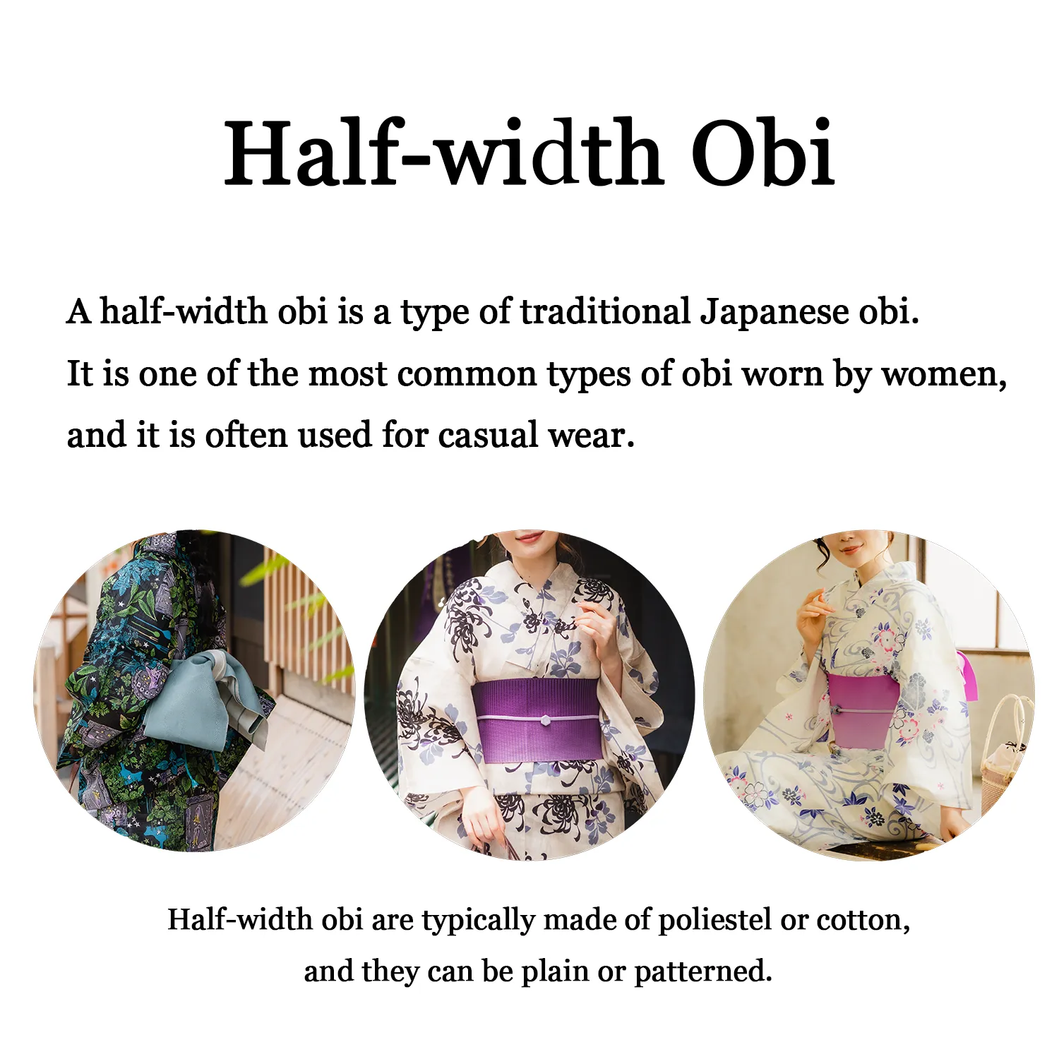 Women's Hanhaba-Obi / Half-width Belt : White, Small Cherry blossom